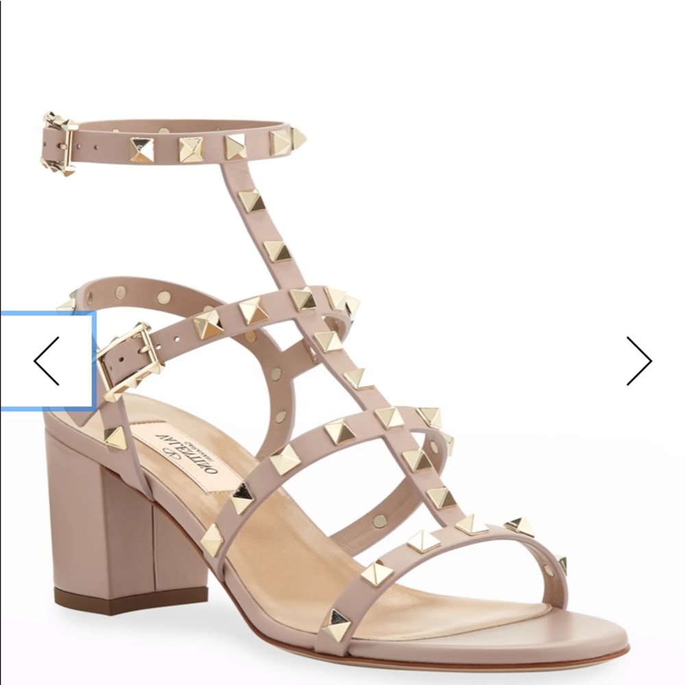 $1145 Retailed Valentino Rockstud Caged Sandals Heels In Poudre Size 36 . - Picture 1 of 7